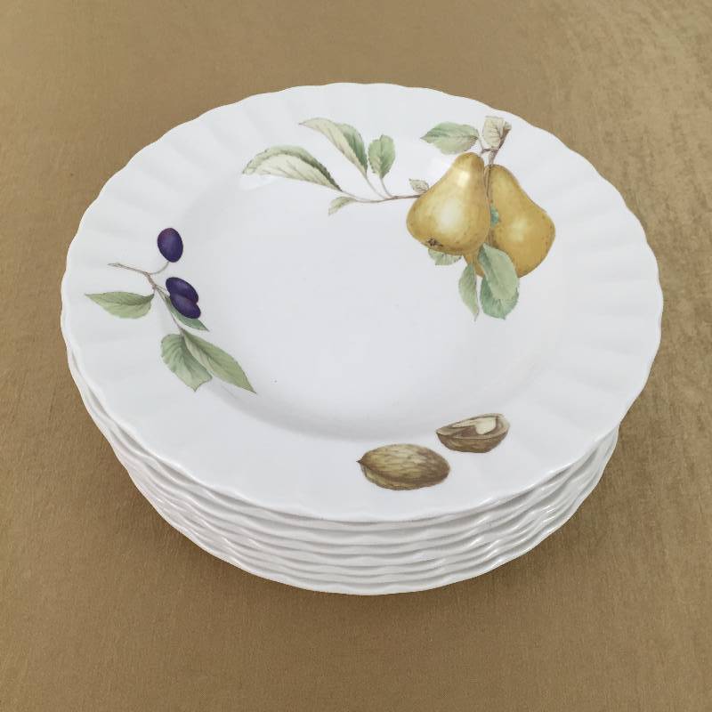 lot 6 image: 8 MIKASA MAXIMA BELLE TERRE BOWLS RIMMED SOUP PASTA Super Strong FRUIT & NUT Pattern #CAJ05 Discontinued