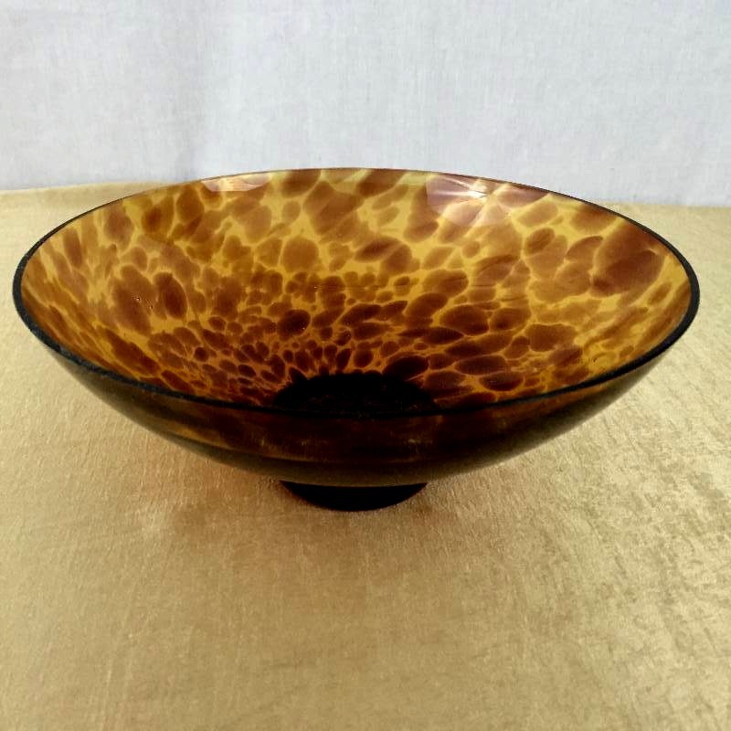 lot 12 image: Large Leopard Amber Blown Art Glass Bowl Tortoise Shell Murano Style Animal Print