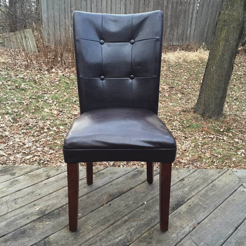 lot 45 image: This is the Second Set - Pair Kirklands Faux Black Leather Button Wood Side Parsons Chair $99.00 Each Retail Excellent Pre-owned Condition