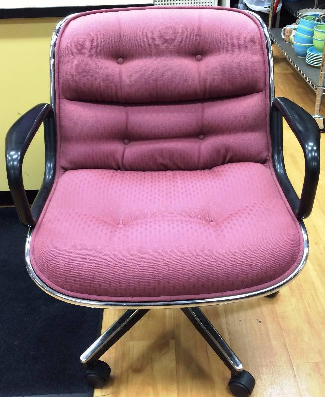 lot 59 image: RARE Fabric Vintage Labeled Original Knoll Charles Pollock Executive Office Desk Swivel Chair Mid Century Modern Eames Chrome Propeller Rolling Caster Base