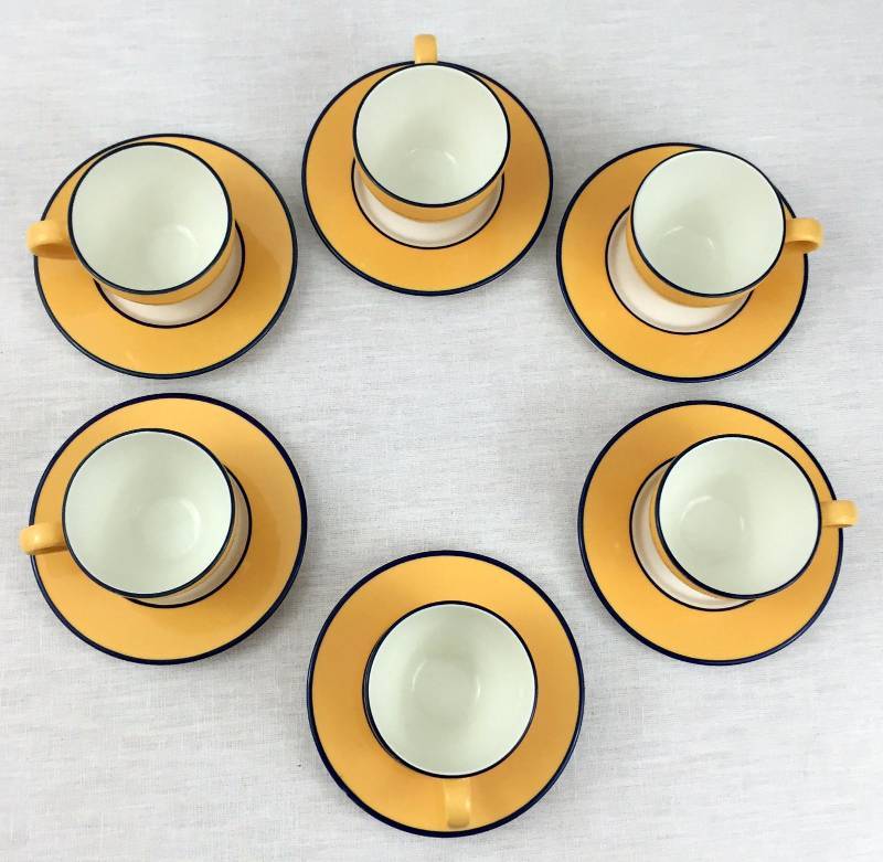 lot 56 image: Vintage Collectible 12Pc High End Pagnossin Ironstone Spa Bright Yellow 6 RARE Coffee Cups 6 Saucers Made in Italy - Excellent Condition