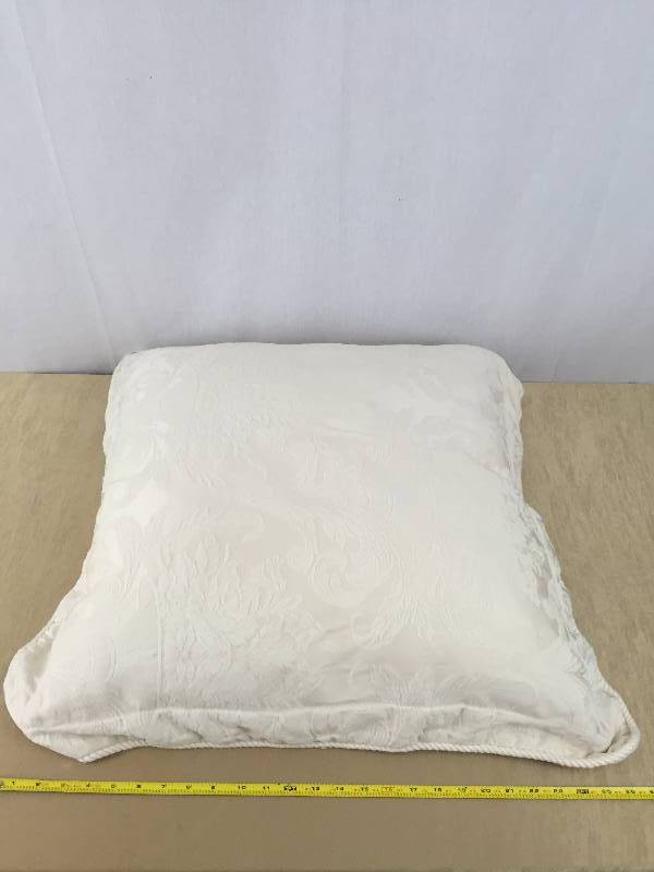 lot 53 image: 2 Large 27 Wide Each & Lovely Satin Finish Victorian Style Bedding Throw Pillows - Excellent Condition