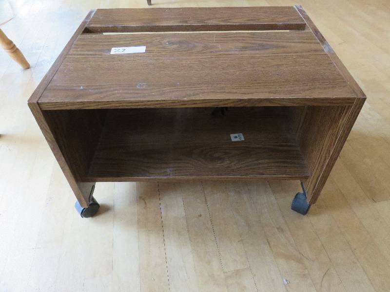 small rolling wood shelf