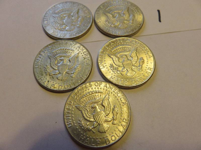 Lot of 5 U.S. Half Dollars (1964)