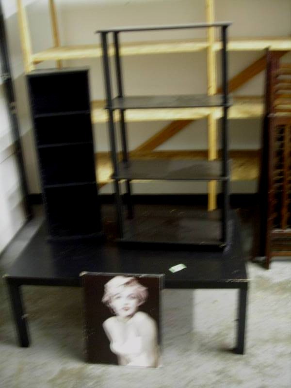 Coffee Table, 2 Book Shelves, Picture- Marilyn (Scratched)