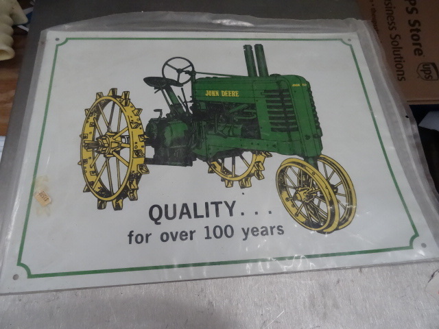 lot 123 image: John Deere Metal Hanging Sign 16 X 12