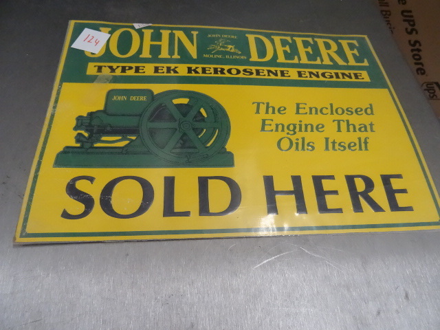 lot 124 image: John Deere Metal Hanging Sign 13 X 9