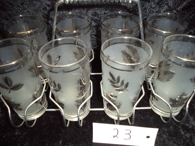 Vintage Glasses in Metal Carry Container