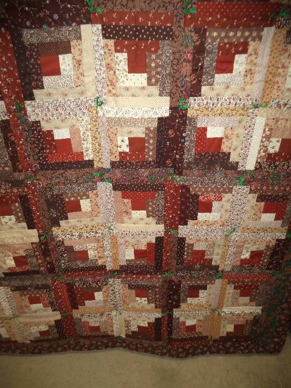 Handcrafted Quilt - Reversible Brown Patchwork with Poinsettia