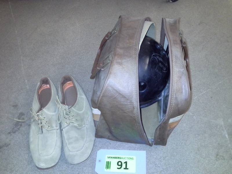 Bowling ball and shoes, bag included