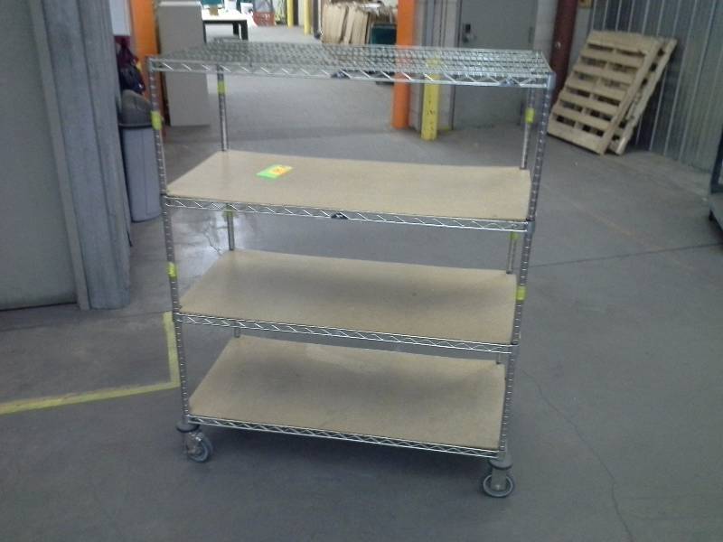 Three shelf Metro utility cart, with wooden shelf liners