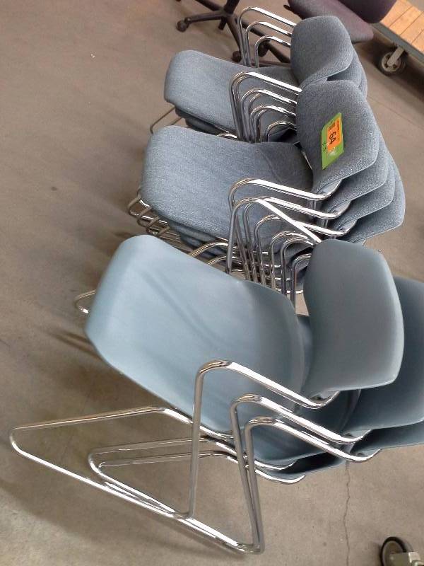 Lots of 10 stackable chairs, mismatched.