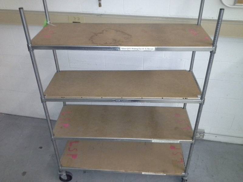 Wire shelving unit, with shelf liners, 4 shelves
