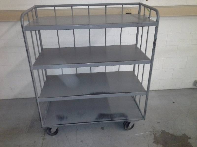 Rolling metal cart, 4 shelves with backstop