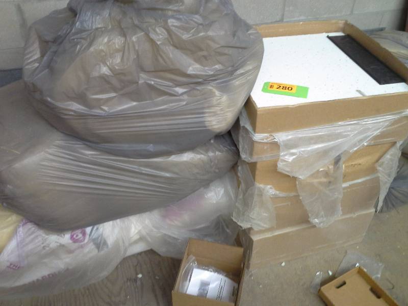 Large quantity of miscellaneous insulation, ceiling tiles, floor tiles and other items