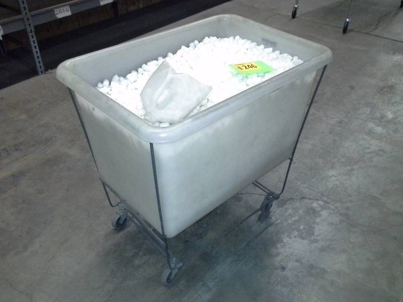 Plastic tub filled with packing peanuts