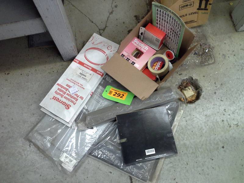 Miscellaneous lot containing bandsaw blades, stickers, tapes and organizers