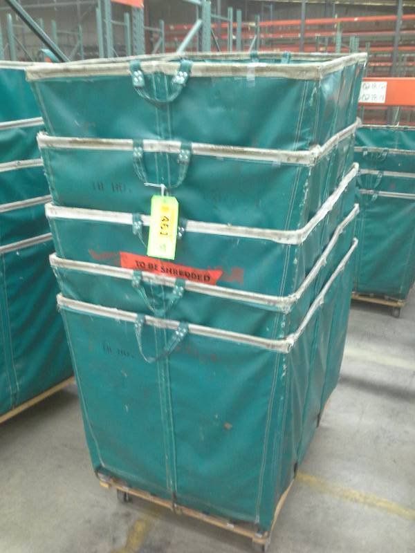 Lots of 5 green shipping and receiving bins