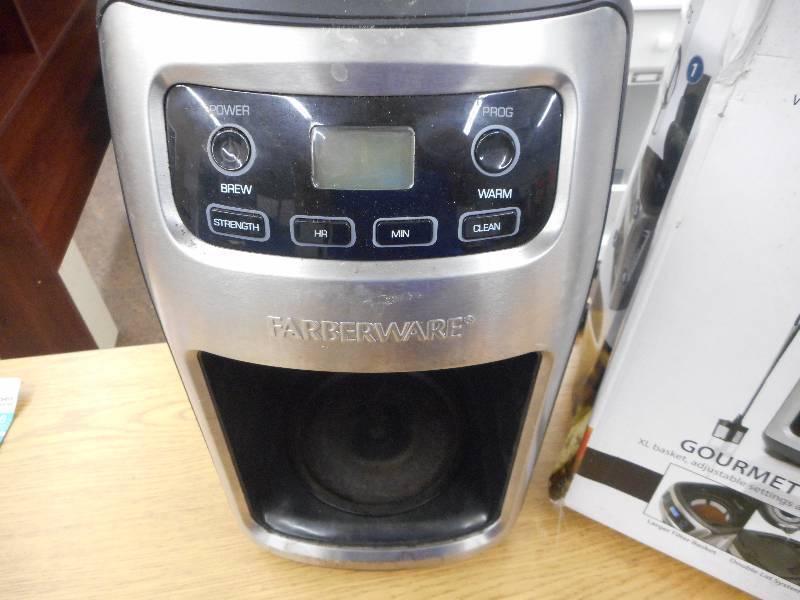 lot 100 image: FARBERWARE 12-Cup Digital Programmable Coffee Maker, Stainless & Black