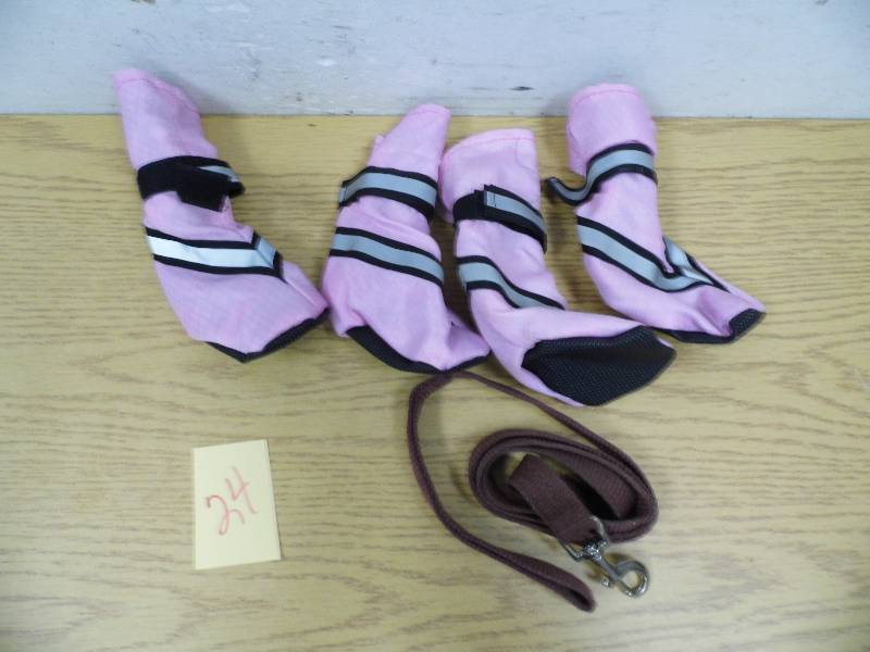 Pink Reflective Dog Booties & Leash