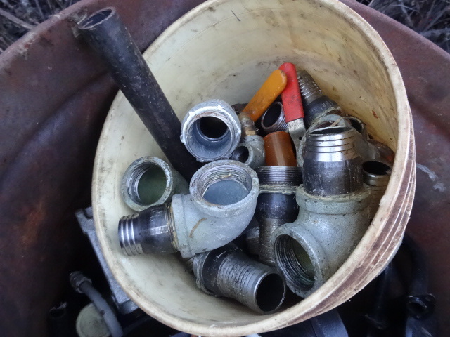 Barrel of misc fittings and more