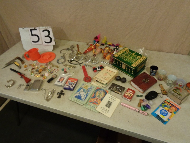 lot 53 image: Vintage Pins, Tarot Cards, Car Emblems, and More