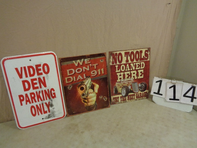 lot 114 image: 3 Metal Signs