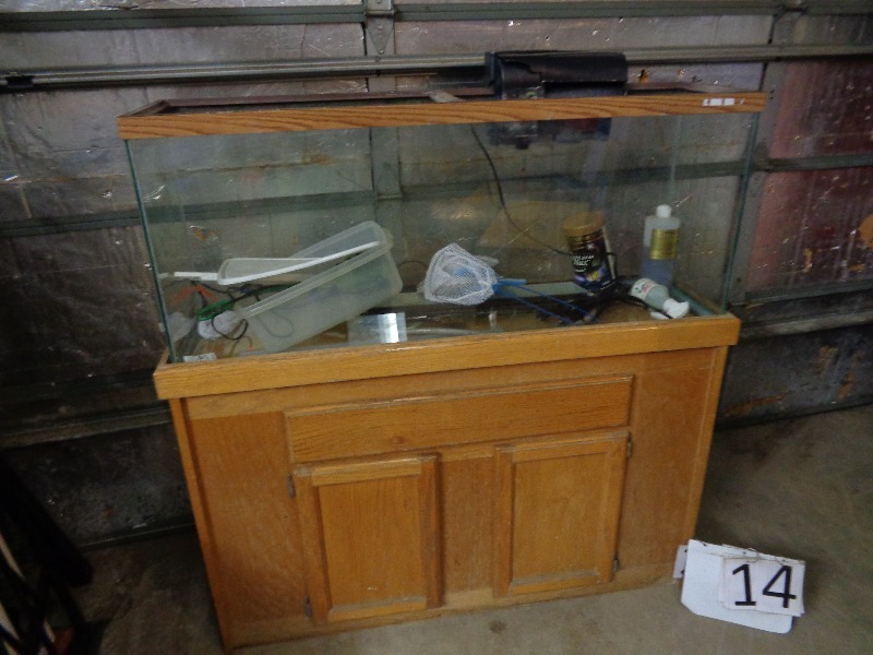 lot 14 image: 50 Gallon Aquarium with Stand and More