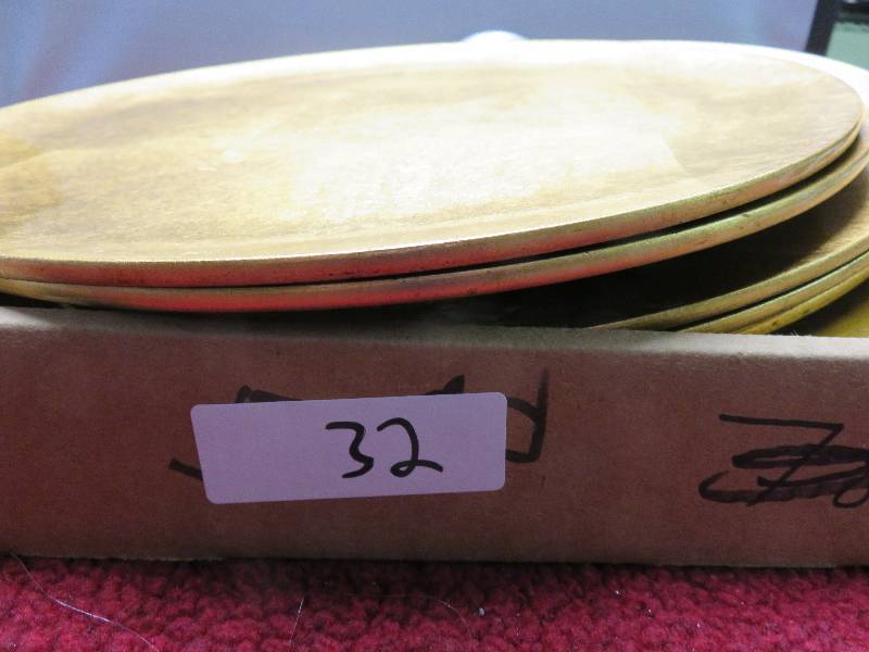 lot 32 image: gold colored platters and lamps