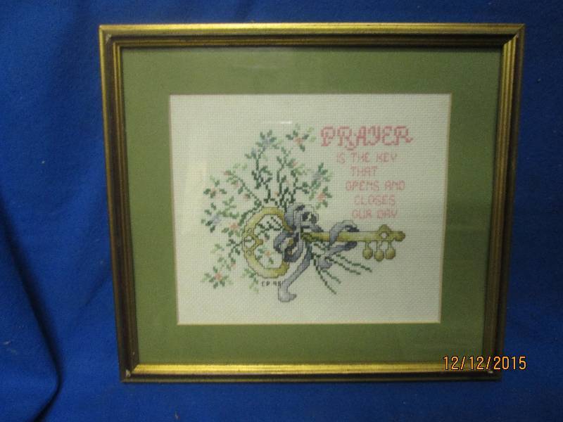 12 x 11 framed cross stitch image...