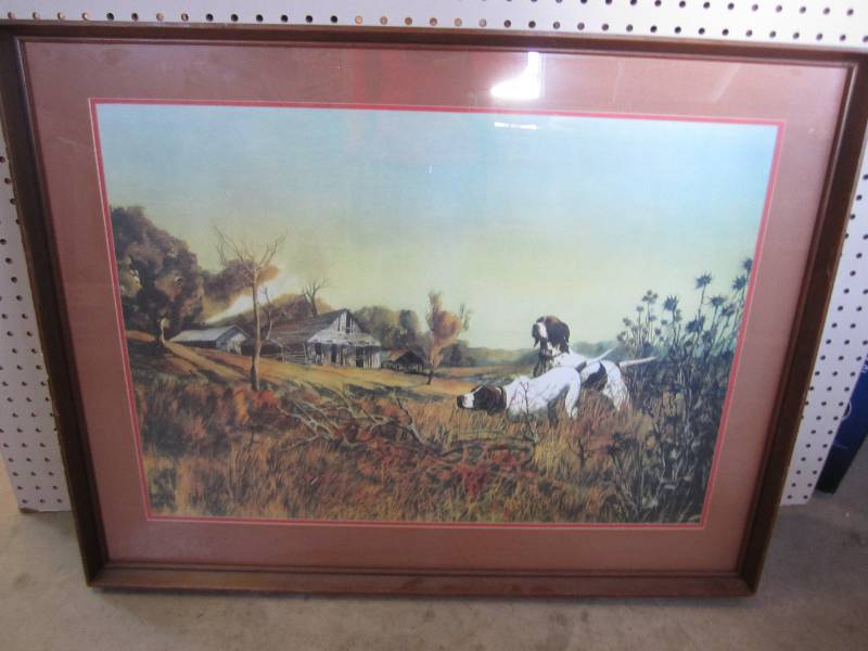 framed hound dogs in country scene ...