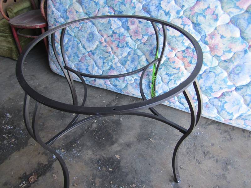 metal base glass top table green pa...