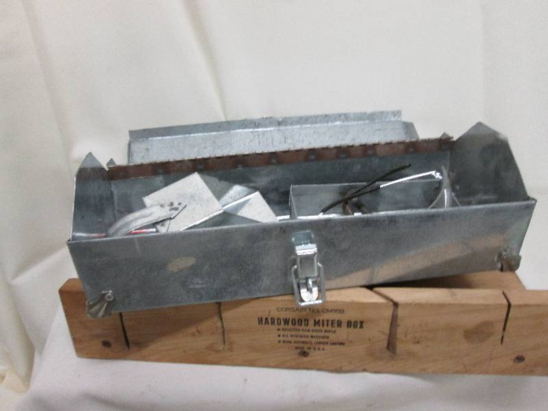 Wooden miter box, metal tool box pl...