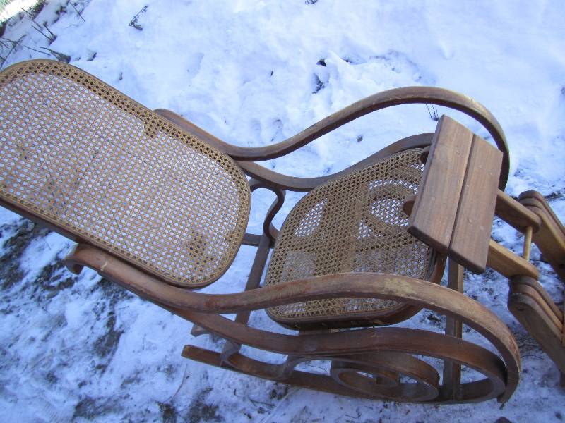 wooden rocking chair with foot stoo...