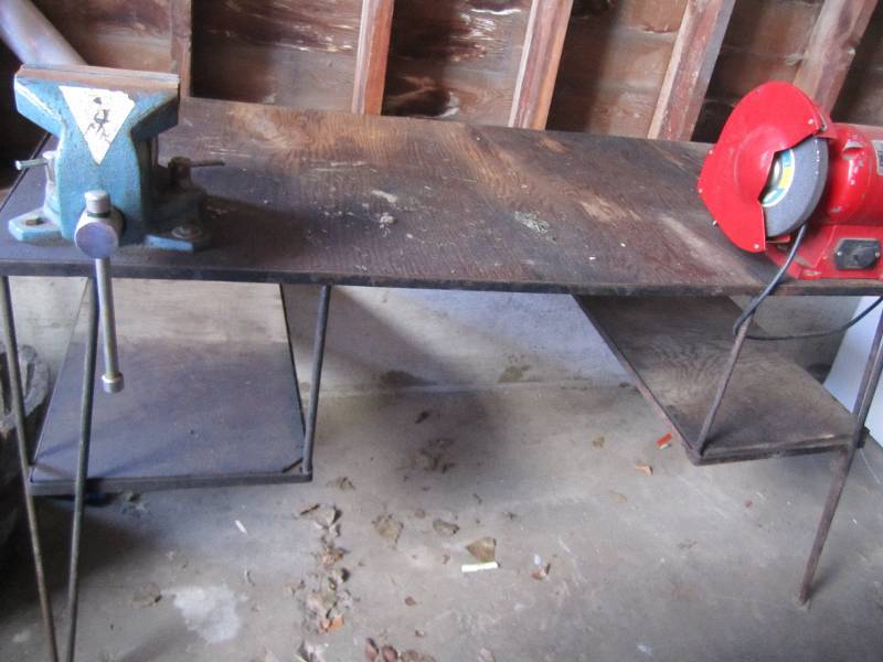 work bench table wood top, metal le...