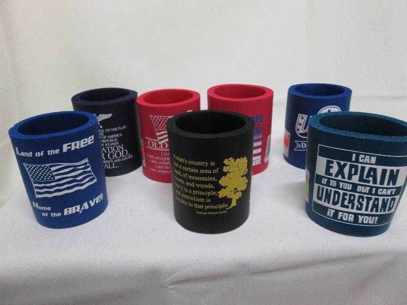 lot 335 image: Lot of 7 patriotic can coolers...