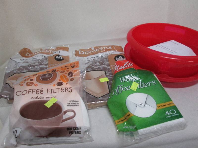 lot 337 image: 4 pkg assorted coffee filters, 1 re...