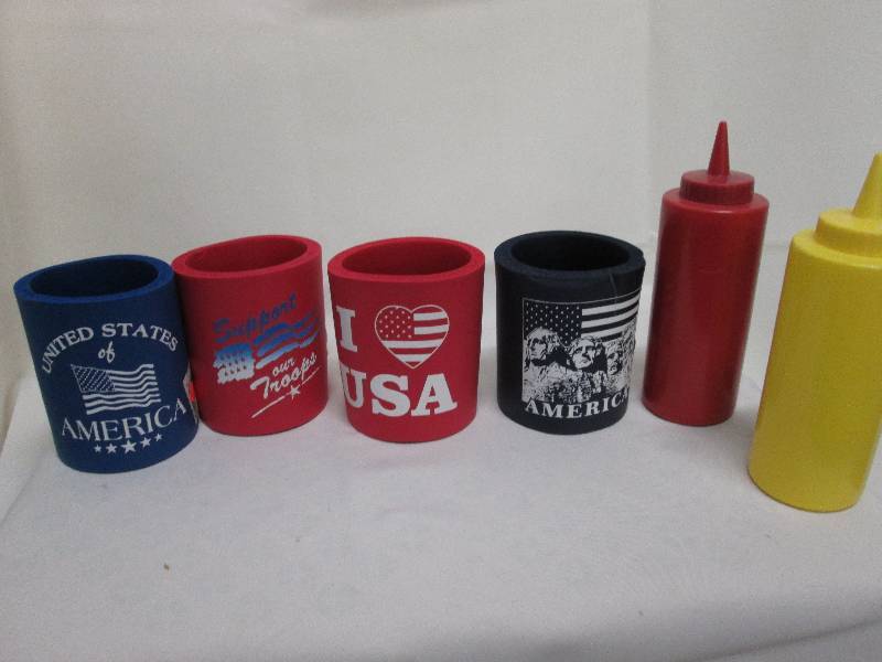 lot 345 image: 4 Patriotic can coolers, Mustard K...