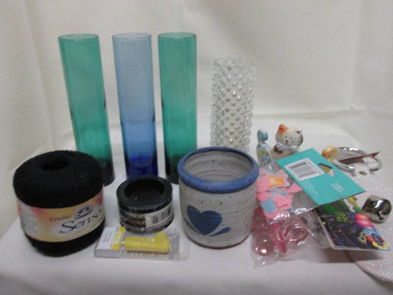 lot 361 image: Assorted glass bud vases, metallic ...