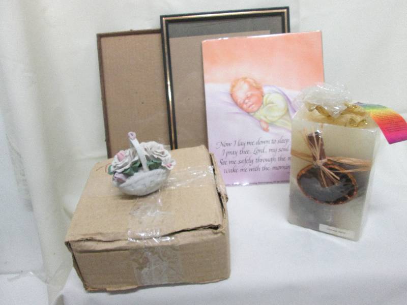 lot 168 image: 2 document frames, 7 small rose bas...