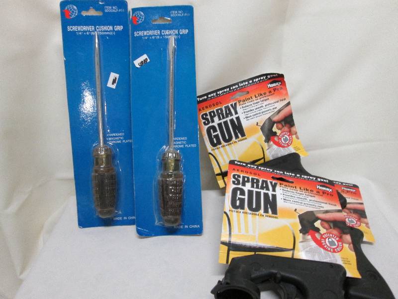 lot 179 image: 2 large screwdrivers, 3 aerosol spr...