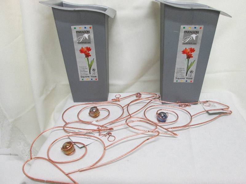 lot 181 image: 3 copper colored frog hangers, 2 sq...