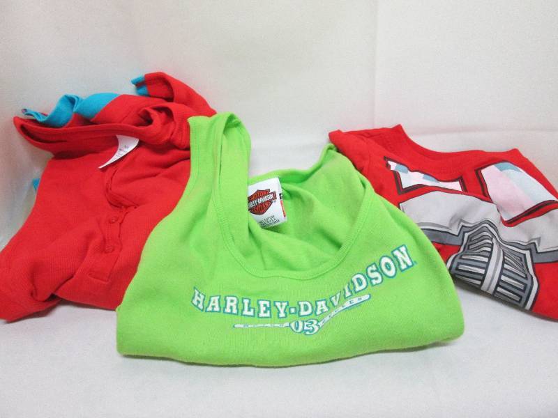 lot 273 image: XL red henley Tshirt, L Harley tank...