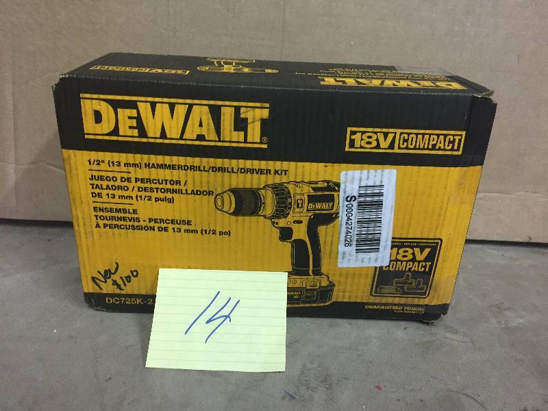 lot 14 image: Dewalt 12 Hammer Drill 18 V Model DC725K-2 NEW