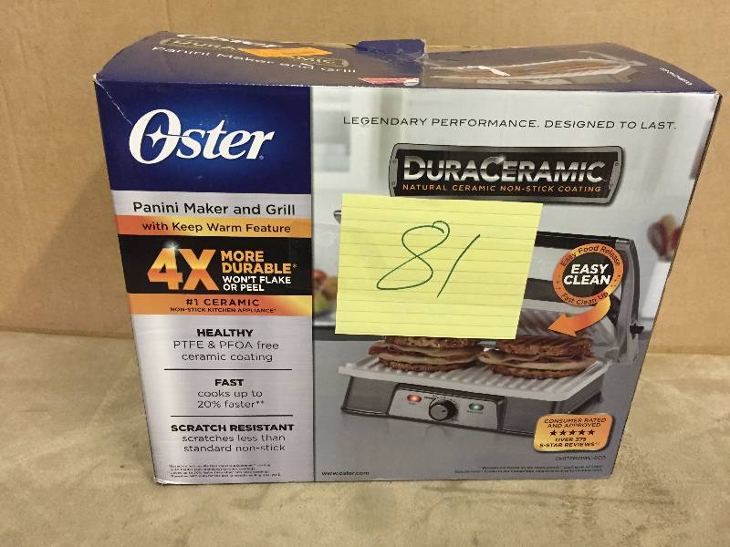 lot 81 image: Oster Dura Ceramic Panini Maker