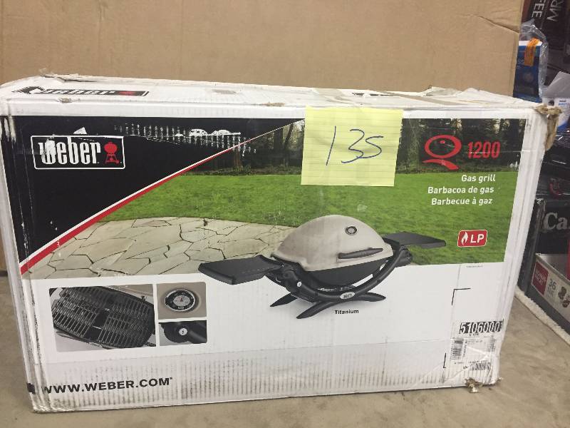 lot 135 image: Weber Q 1200 1-Burner Portable Tabletop Propane Gas Grill in Purple Used