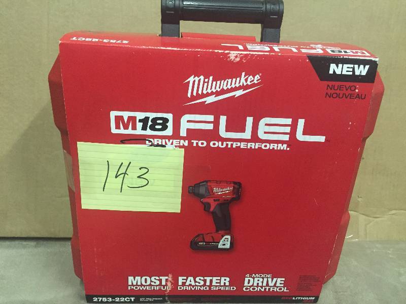 lot 143 image: Milwaukee M18 FUEL 18-Volt Lithium-Ion Brushless 14 in. Hex Impact Driver Kit in like new condition Model 2753-22CT