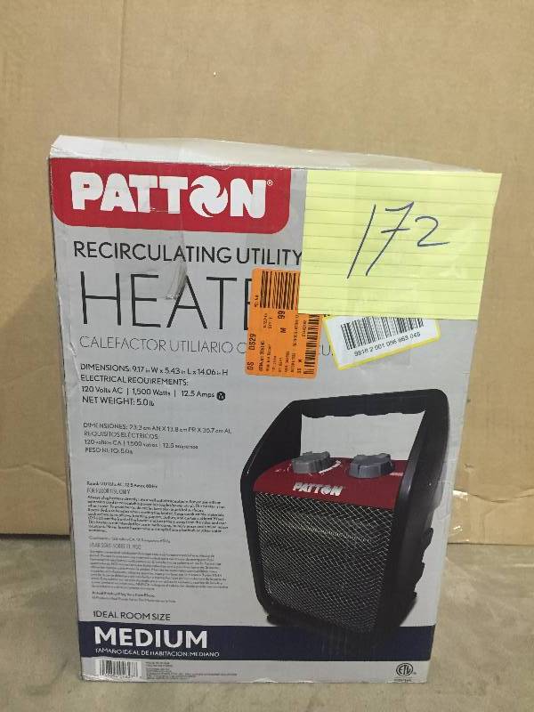 lot 172 image: patton recirculating utility heater new