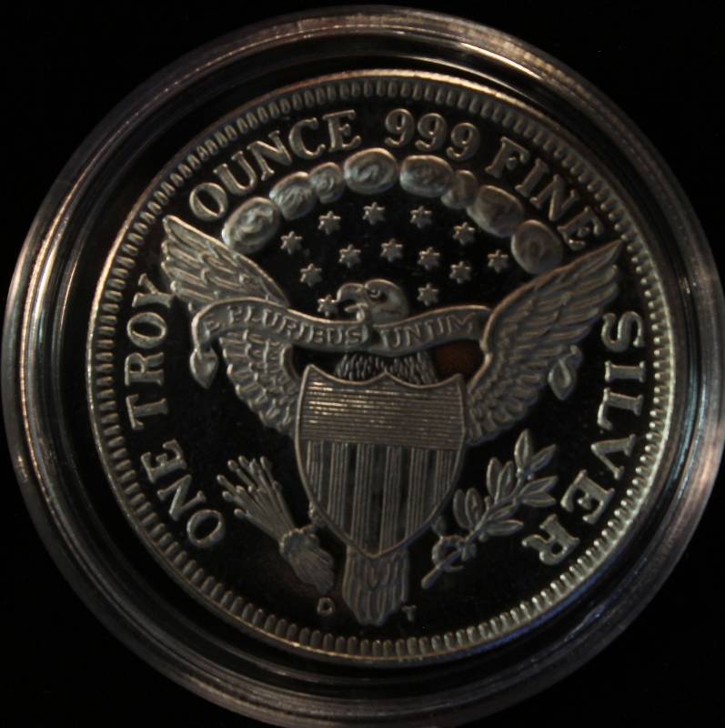 1 TROY OZ. .999 FINE SILVER ROUND DRAPED BUST STYLE IN AIRTITE HOLDER