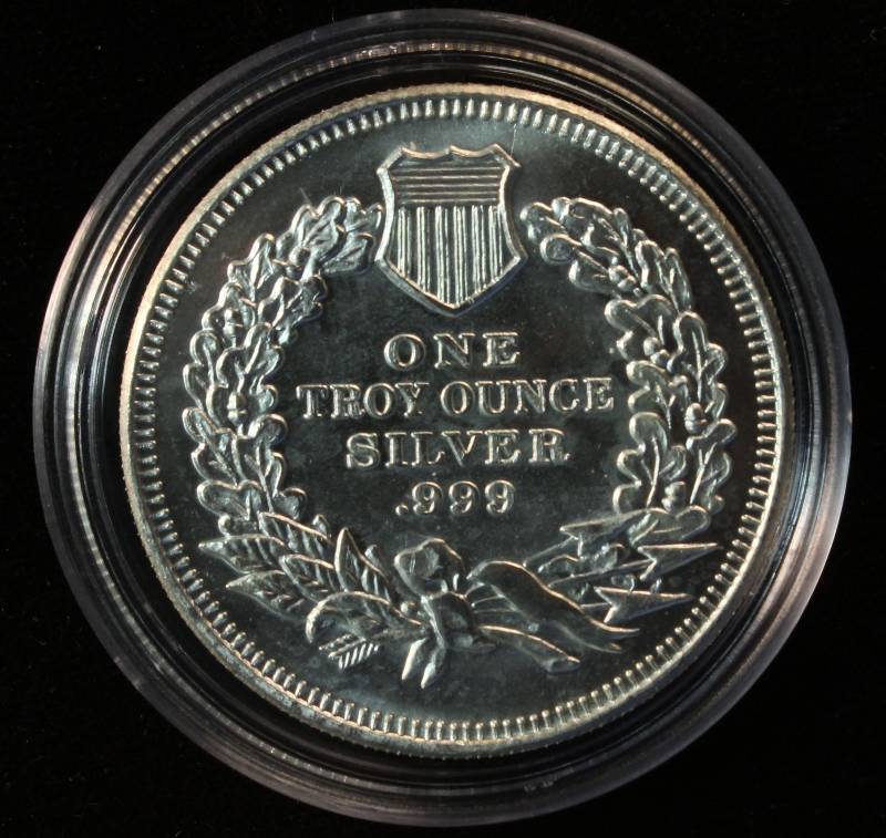 1 TROY OZ. .999 FINE SILVER INDIAN HEAD CENT DESIGN IN AIRTITE HOLDER